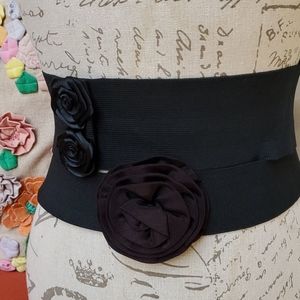 Vintage Elastic wide band floral black belt